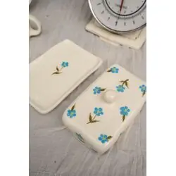 Керамическая маслёнка ручной работы с незабудками