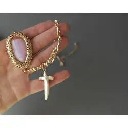 Сет: колье с крестом из жемчуга + серьги - лилии