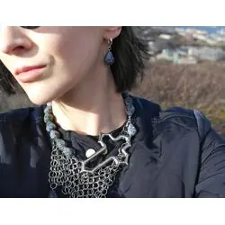 Сет: ожерелье с крестом из содалита + моно-серьга